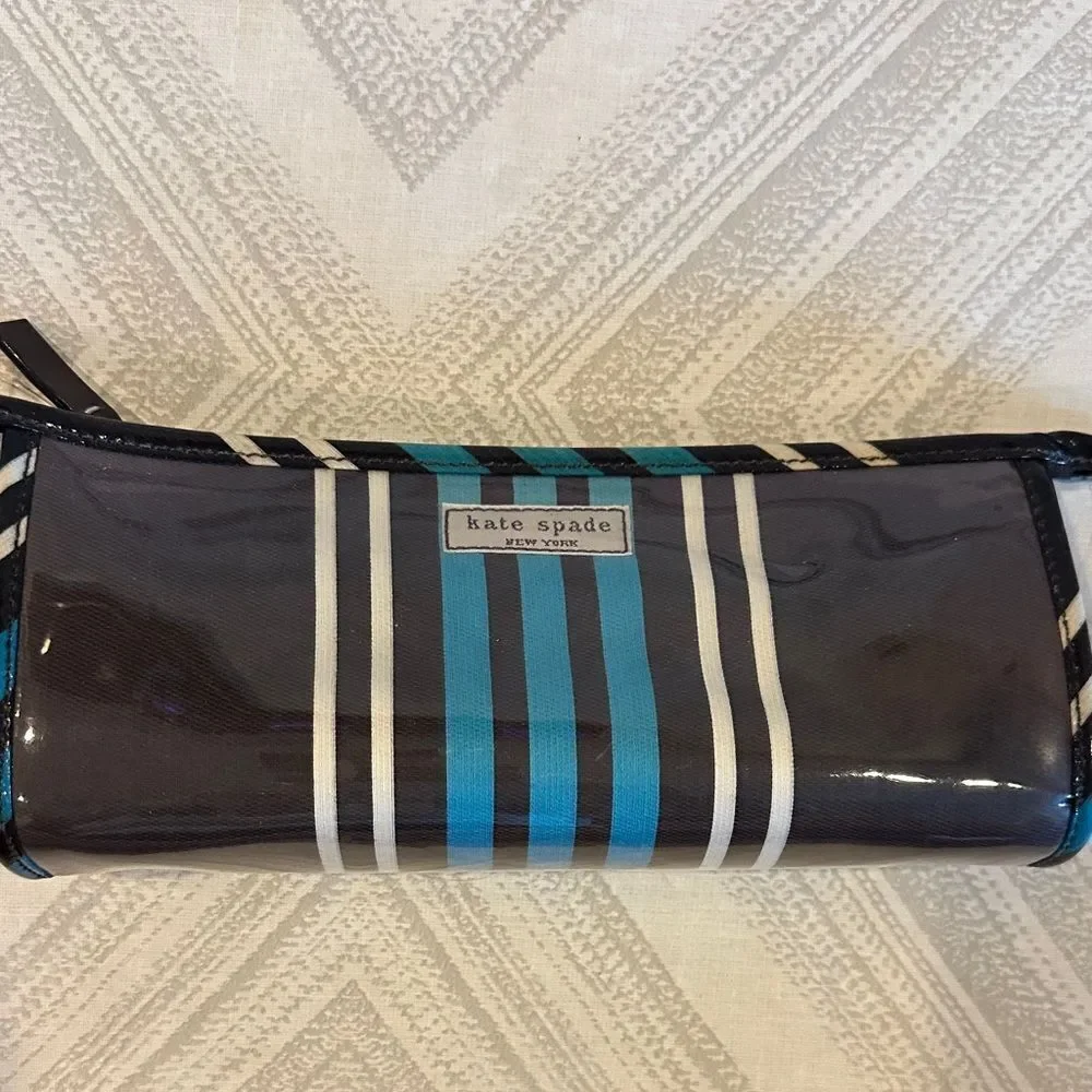 Kate Spade Blue and Green Polka Dot & Brown Striped Cosmetic Bags Set of Two